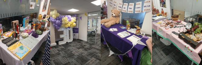 Photographs of tables decorated for celebrations at the event